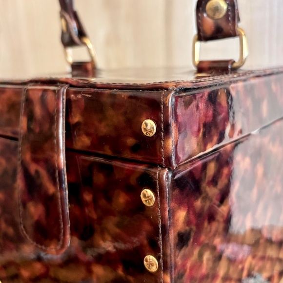 Vintage Hard Tortoise Shell Cosmetic Mirror Box Hand Bag 90s 2000s - Picture 5 of 8